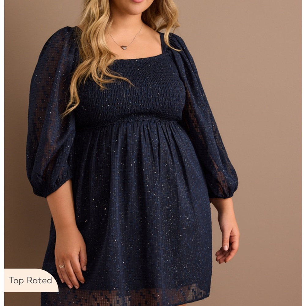 ARULA Blue Cocktail Mini Dress with Bishop Sleeves